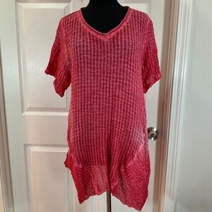Soft Surroundings Pink Waffle Knit Short Sleeve Casual Tunic Top Size MP